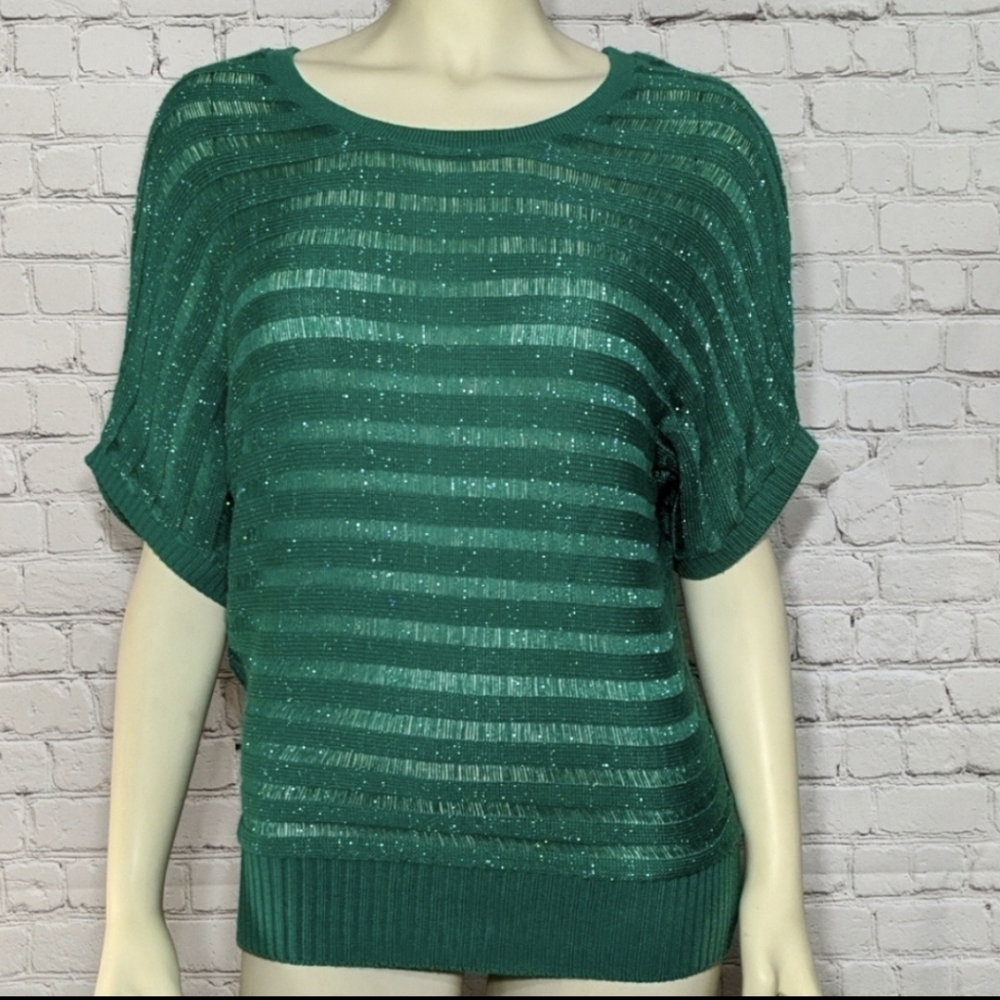 New Directions Womens Green Sweater Small Shimmer